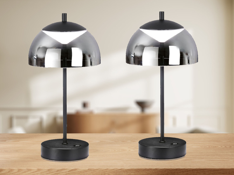 2er SET kabellose Tischlampen Schwarz / Rauchglas dimmbar, Höhe 35cm