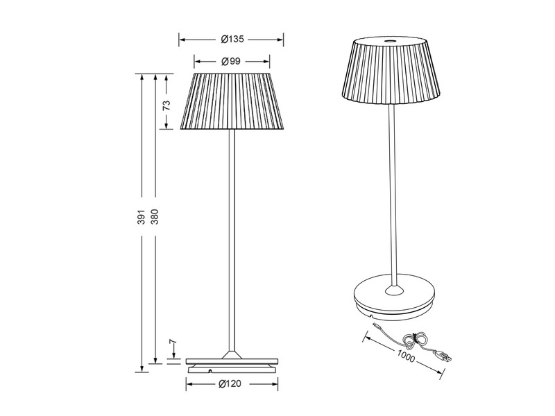 Akku LED Tischleuchte SUAREZ kabellos für Innen & Außen, Weiß - Höhe 39cm