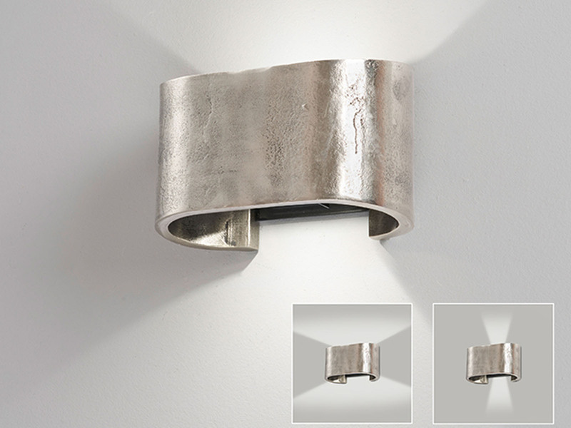 2er SET LED Wandlampen Silber Antik, halbrund Up and Down, 20cm breit