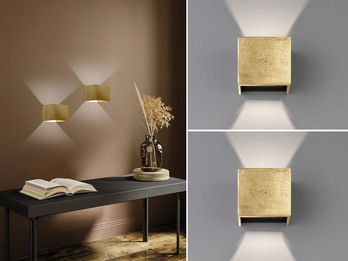 2er SET LED Wandlampen Gold Antik, Würfel Up and Down, 12cm breit