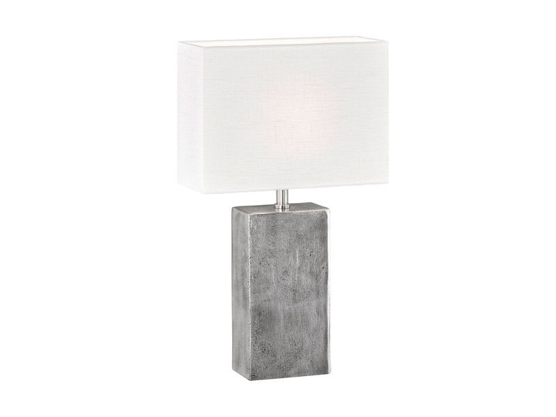 Große Tischlampe AMIENS Metall Silber Antik, Stoffschirm Weiß, Höhe 50cm