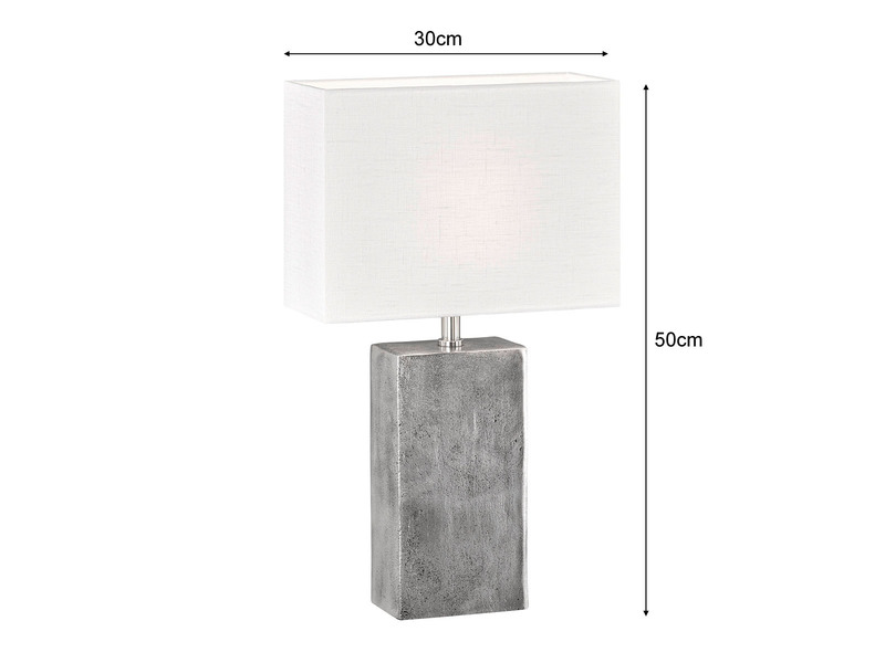 Große Tischlampe AMIENS Metall Silber Antik, Stoffschirm Weiß, Höhe 50cm