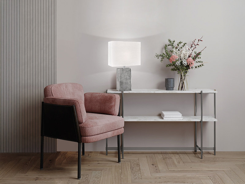 Große Tischlampe AMIENS Metall Silber Antik, Stoffschirm Weiß, Höhe 50cm