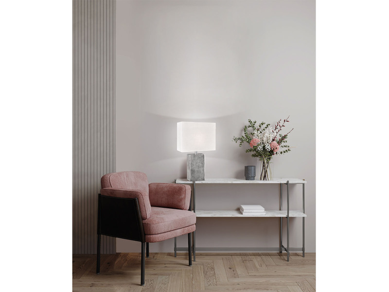 Große LED Tischleuchte Metall Silber Antik, Stoffschirm Weiß, Höhe 50cm