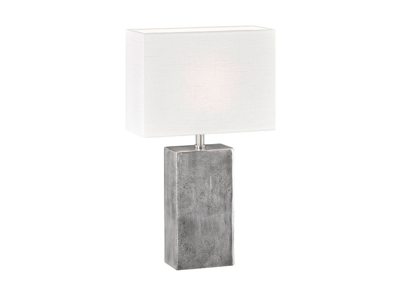 LED Tischlampe Silber Antik mit Lampenschirm Leinen Weiß, 50cm groß