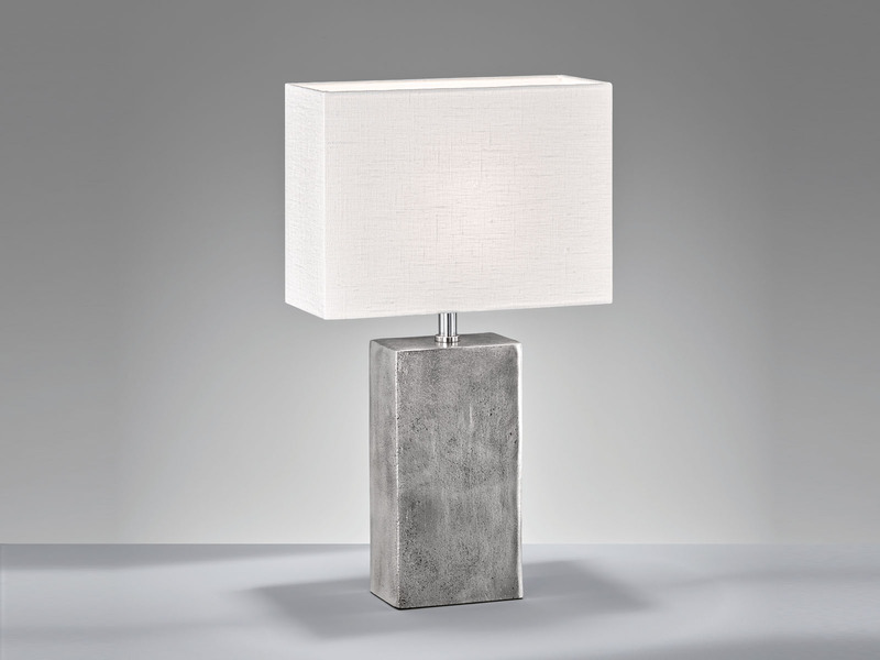 Große LED Tischleuchte Metall Silber Antik, Stoffschirm Weiß, Höhe 50cm