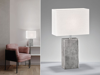 Große LED Tischleuchte Metall Silber Antik, Stoffschirm Weiß, Höhe 50cm Große LED Tischleuchte Metall Silber Antik, Stoffschirm Weiß, Höhe 50cm