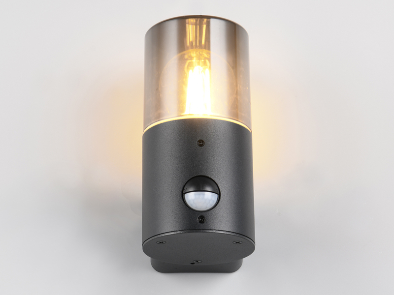LED Außenwandleuchte Schwarz & Rauchfarbig mit Bewegungsmelder, Höhe 17,5cm