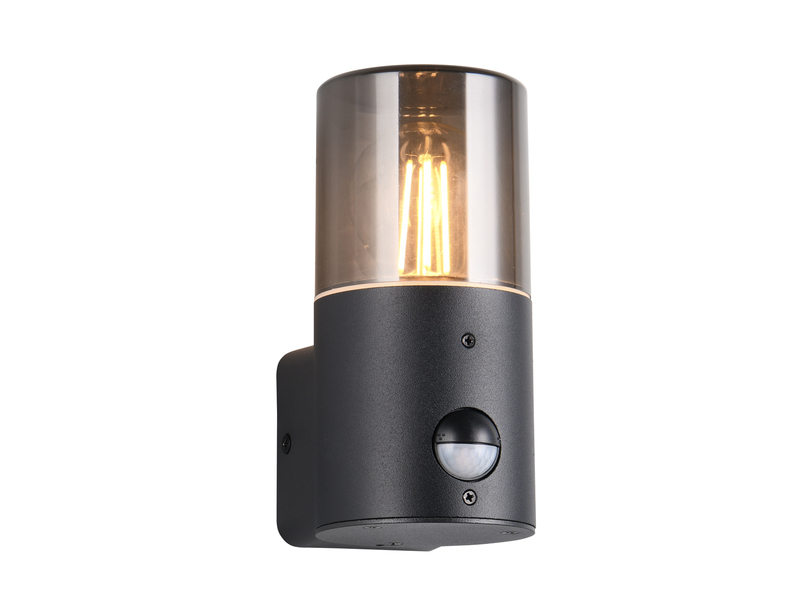 LED Außenwandleuchte Schwarz & Rauchfarbig mit Bewegungsmelder, Höhe 17,5cm