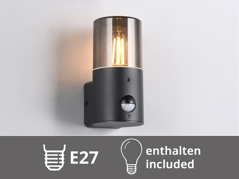 LED Außenwandleuchte Schwarz & Rauchfarbig mit Bewegungsmelder, Höhe 17,5cm