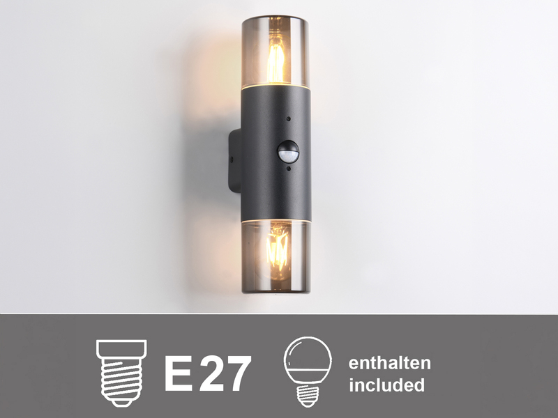 LED Außenwandleuchte Up & Down mit Bewegungsmelder, Rauchgrau Schwarz, Höhe 33cm