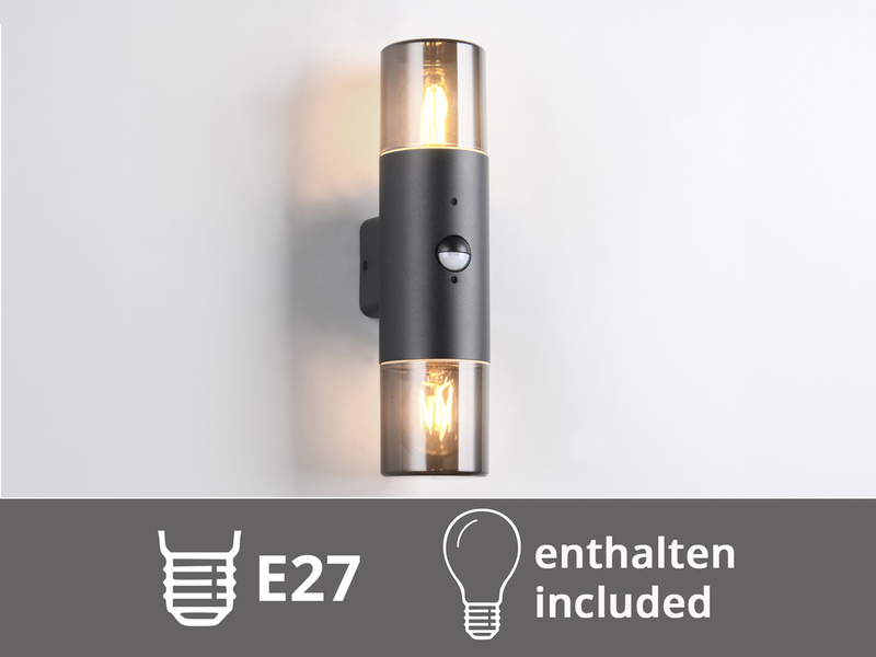 LED Außenwandleuchte Up & Down mit Bewegungsmelder, Rauchgrau Schwarz, Höhe 33cm