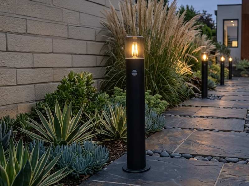 LED Wegeleuchte Schwarz Rauchgrau mit Bewegungsmelder, Höhe 80cm
