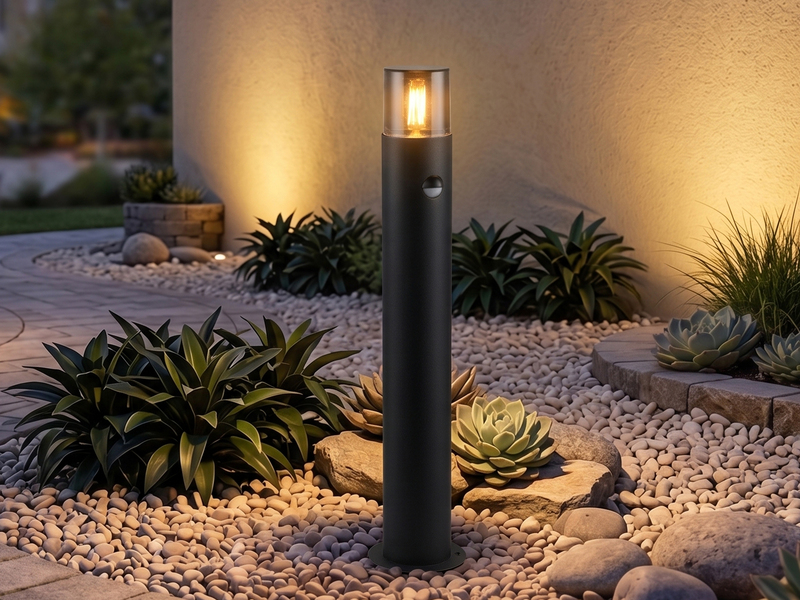 LED Wegeleuchte Schwarz Rauchgrau mit Bewegungsmelder, Höhe 80cm