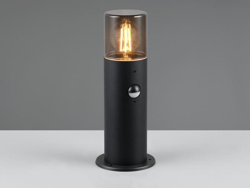 LED Sockelleuchte Schwarz Rauchgrau mit Bewegungsmelder, Höhe 30cm