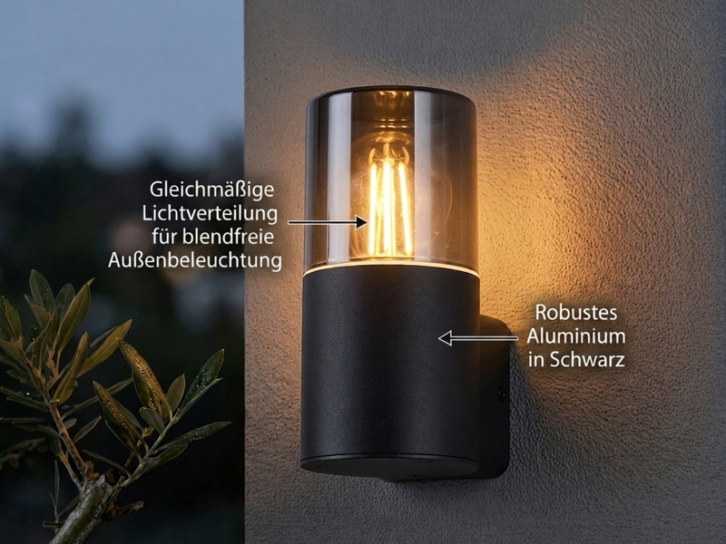LED Außenwandleuchte Aluminium Schwarz & Rauchfarbig E27, Höhe 17,5cm