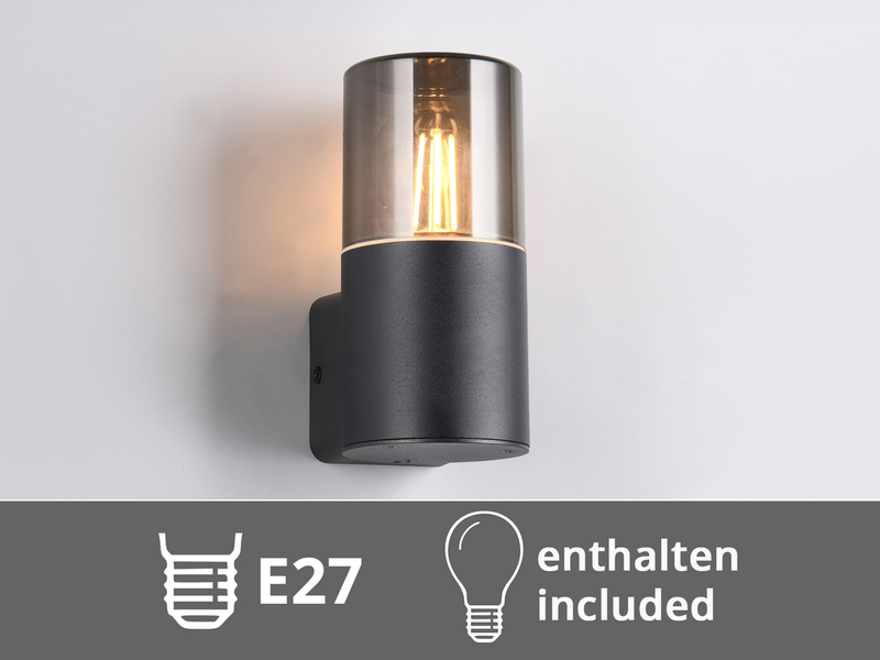 LED Außenwandleuchte Aluminium Schwarz & Rauchfarbig E27, Höhe 17,5cm