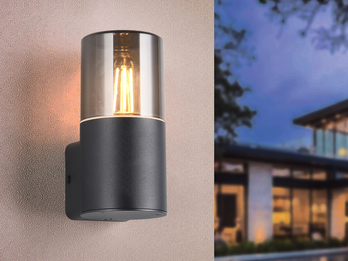 LED Außenwandleuchte Aluminium Schwarz & Rauchfarbig E27, Höhe 17,5cm