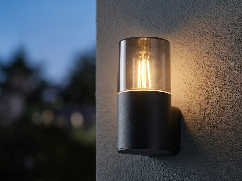 LED Außenwandleuchte Aluminium Schwarz & Rauchfarbig E27, Höhe 17,5cm