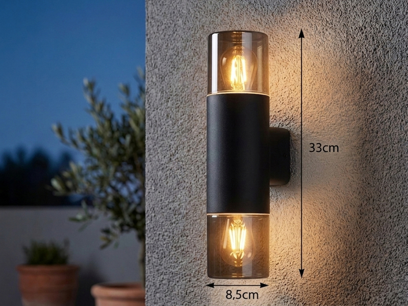 LED Außenwandleuchte Up and Down in Schwarz & Rauchfarbig E27, Höhe 33cm