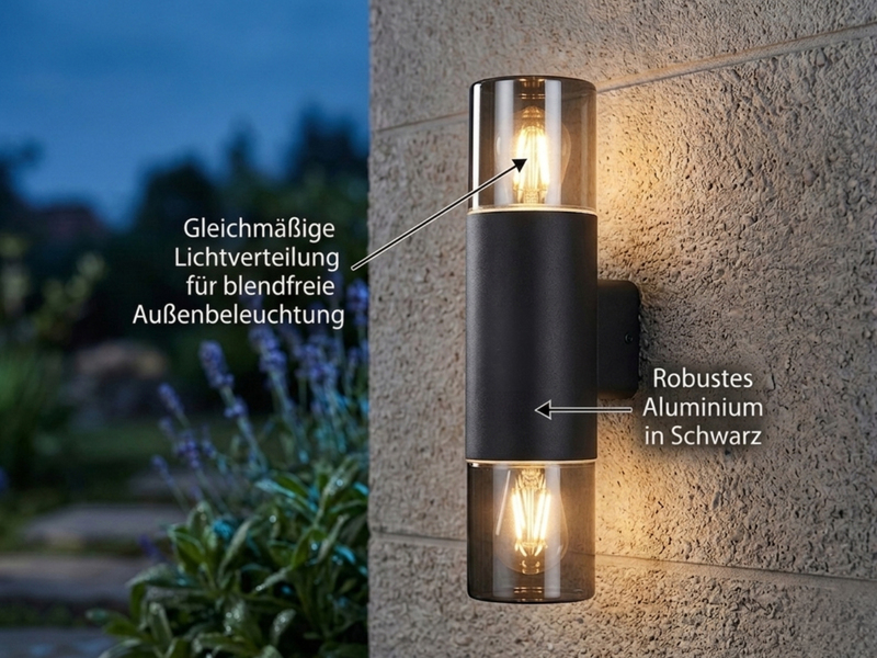 LED Außenwandleuchte Up and Down in Schwarz & Rauchfarbig E27, Höhe 33cm
