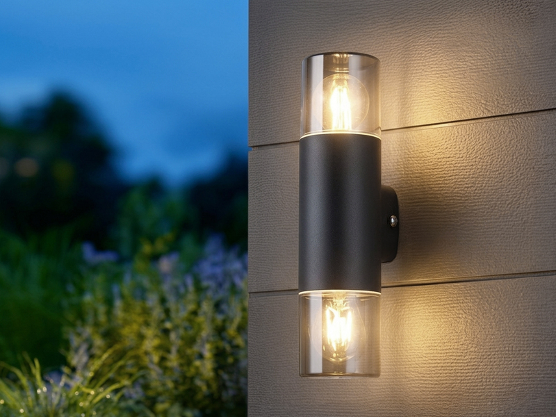 LED Außenwandleuchte Up and Down in Schwarz & Rauchfarbig E27, Höhe 33cm