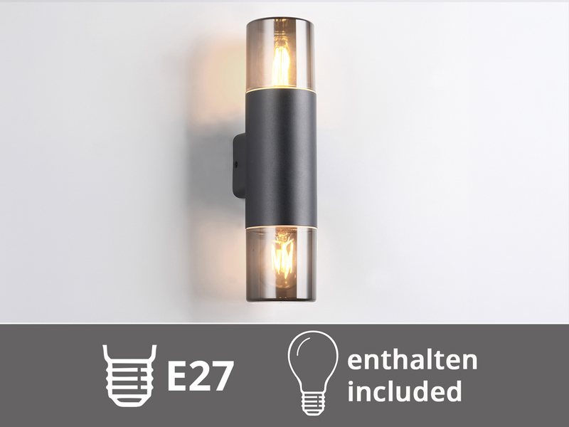 LED Außenwandleuchte Up and Down in Schwarz & Rauchfarbig E27, Höhe 33cm
