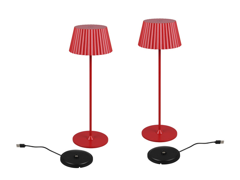 Akku LED Tischleuchten 2er SET kabellos für Innen & Außen, Rot - Höhe 39cm