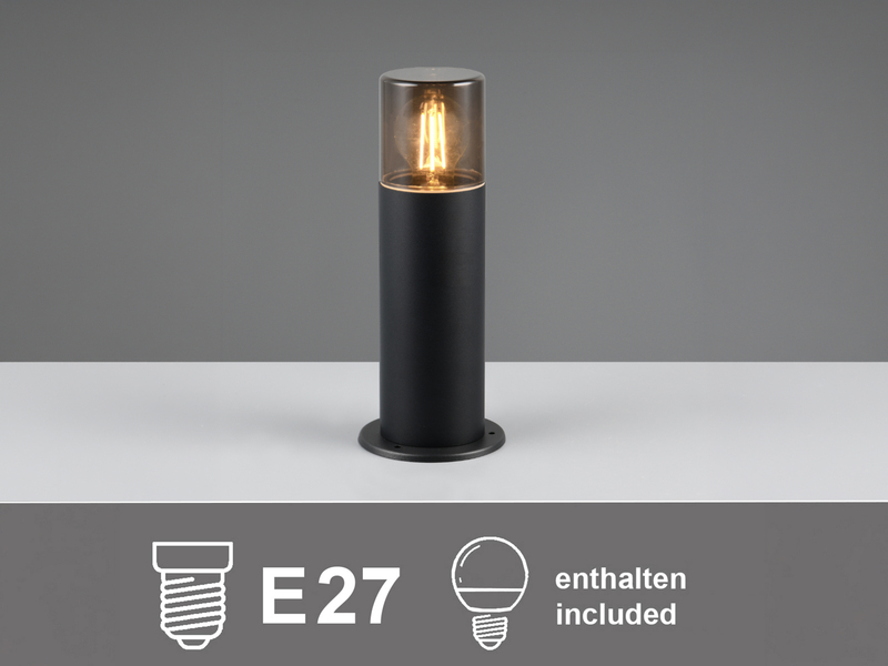 LED Außen Sockelleuchte aus Aluminium Schwarz & Rauchfarbig E27, Höhe 30cm