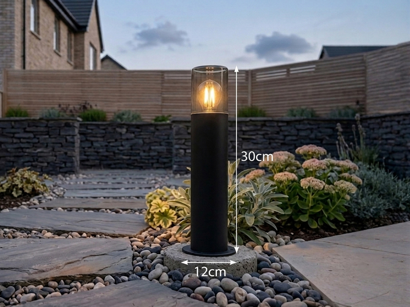 LED Außen Sockelleuchte aus Aluminium Schwarz & Rauchfarbig E27, Höhe 30cm