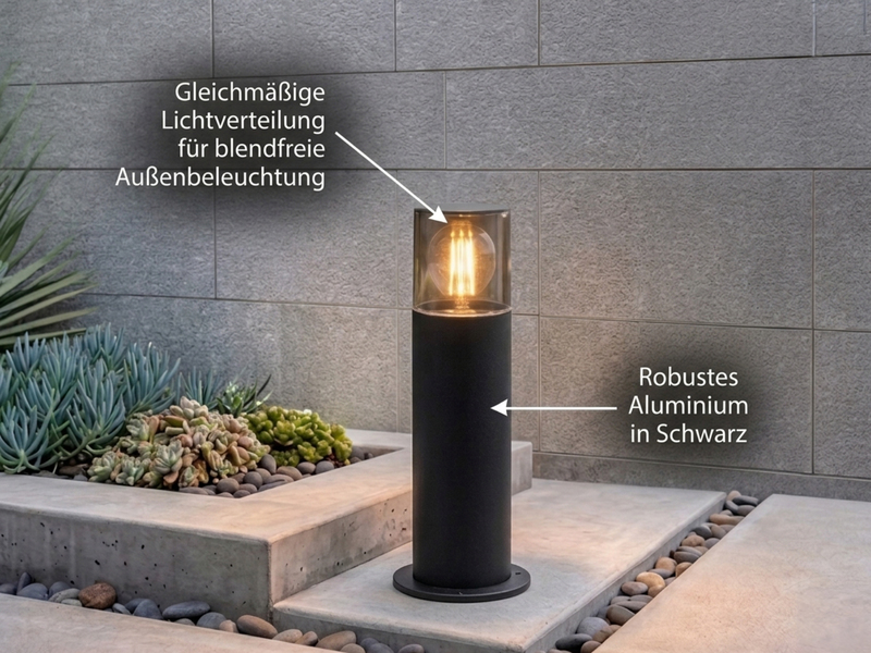 LED Außen Sockelleuchte aus Aluminium Schwarz & Rauchfarbig E27, Höhe 30cm