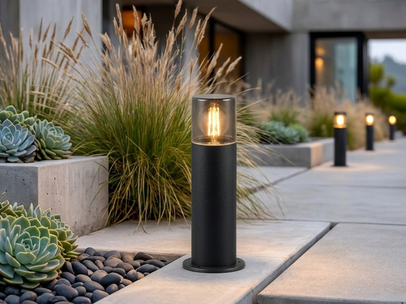 LED Außen Sockelleuchte aus Aluminium Schwarz & Rauchfarbig E27, Höhe 30cm