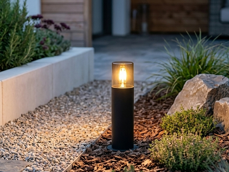 LED Außen Sockelleuchte aus Aluminium Schwarz & Rauchfarbig E27, Höhe 30cm