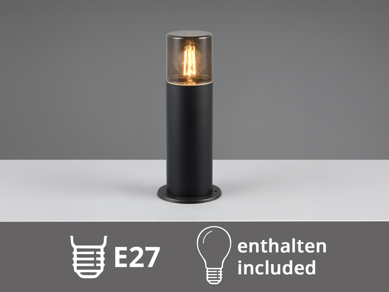 LED Außen Sockelleuchte aus Aluminium Schwarz & Rauchfarbig E27, Höhe 30cm