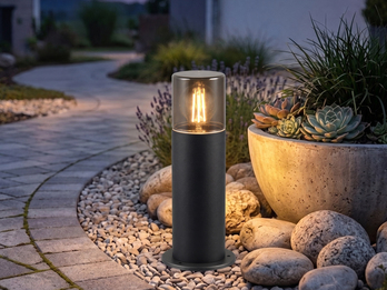 LED Außen Sockelleuchte aus Aluminium Schwarz & Rauchfarbig E27, Höhe 30cm