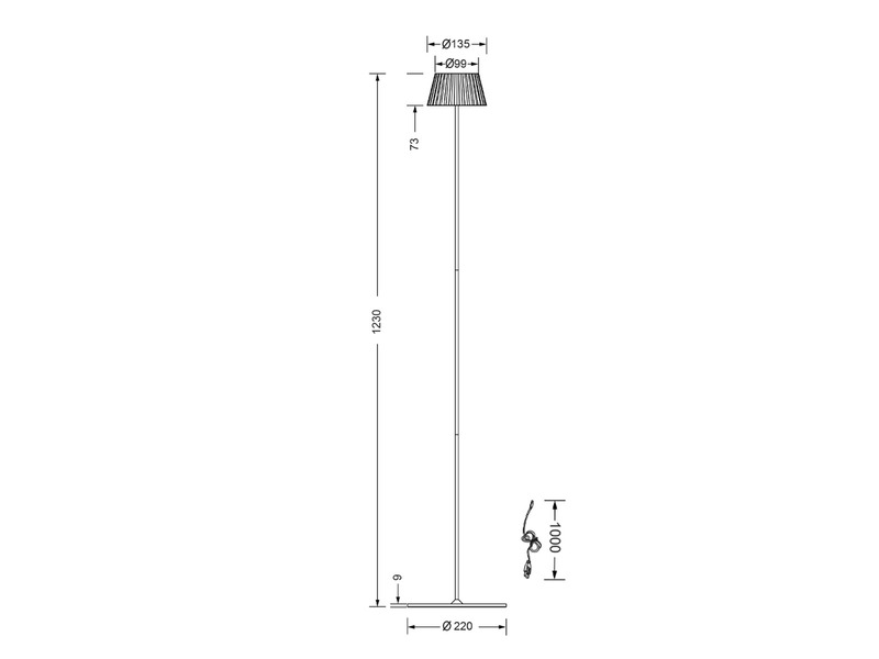 Akku Stehlampe SUAREZ für Outdoor kabellos in Schwarz, klein 123cm