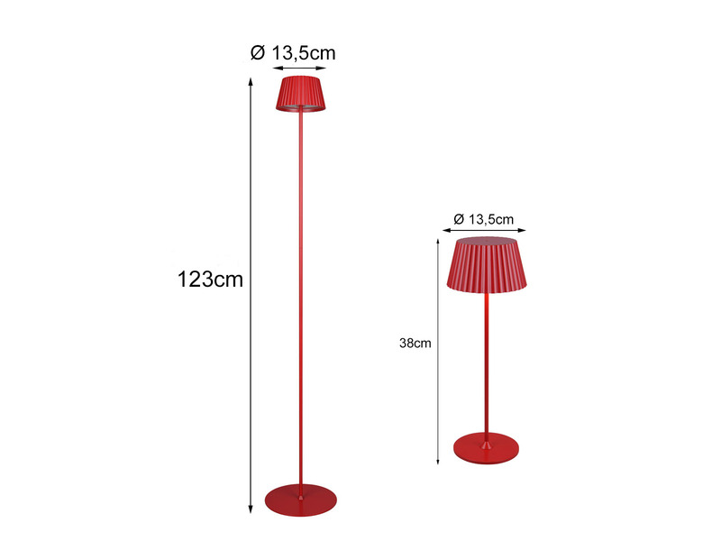 SET Akku Stehlampe 123cm & Tischleuchte 39cm für Outdoor kabellos Rot