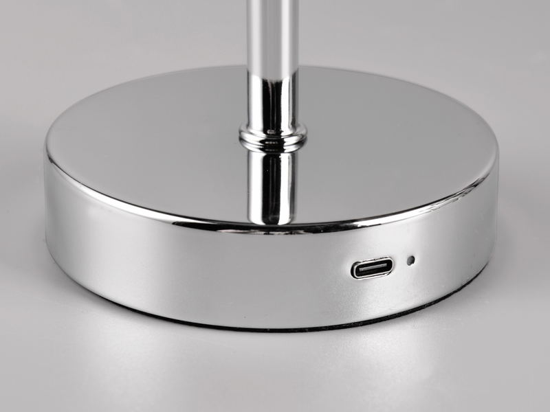 Akku Tischleuchte JEFF per USB aufladbar, Sensordimmer, Silber Chrom 30cm