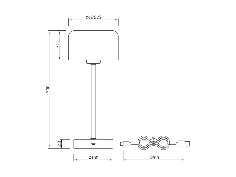 Akku Tischleuchte JEFF per USB aufladbar, Sensordimmer, Messing poliert, 30cm