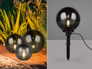 LED Leuchtkugel für den Garten mit Strom rauchfarbig, 5m Kabel, Ø 30 cm