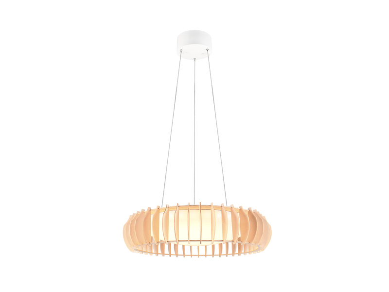 LED Pendelleuchte MONTE Naturholz Lamellen & Fernbedienung, Ø 60cm