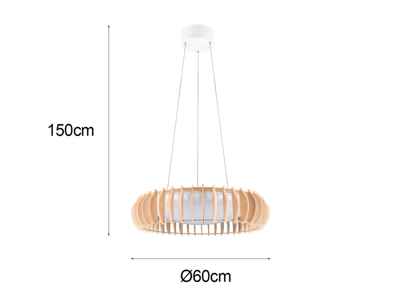 Große LED Pendelleuchte MONTE mit Fernbedienung & Naturholz Lamellen Ø 60cm