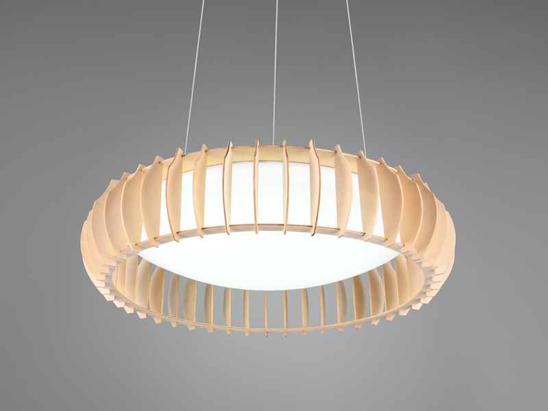 LED Pendelleuchte MONTE Naturholz Lamellen & Fernbedienung, Ø 60cm