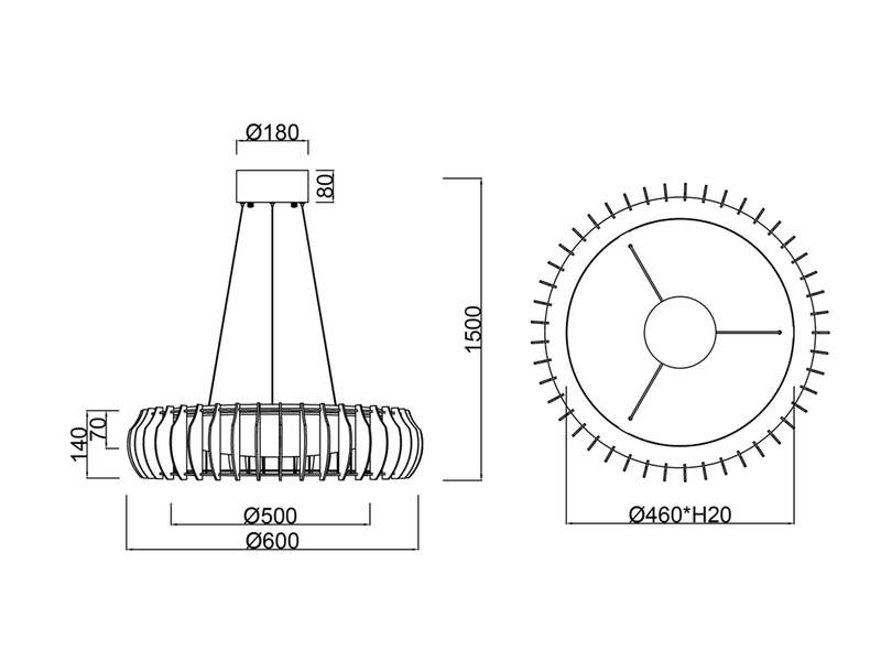 LED Pendelleuchte MONTE Naturholz Lamellen & Fernbedienung, Ø 60cm