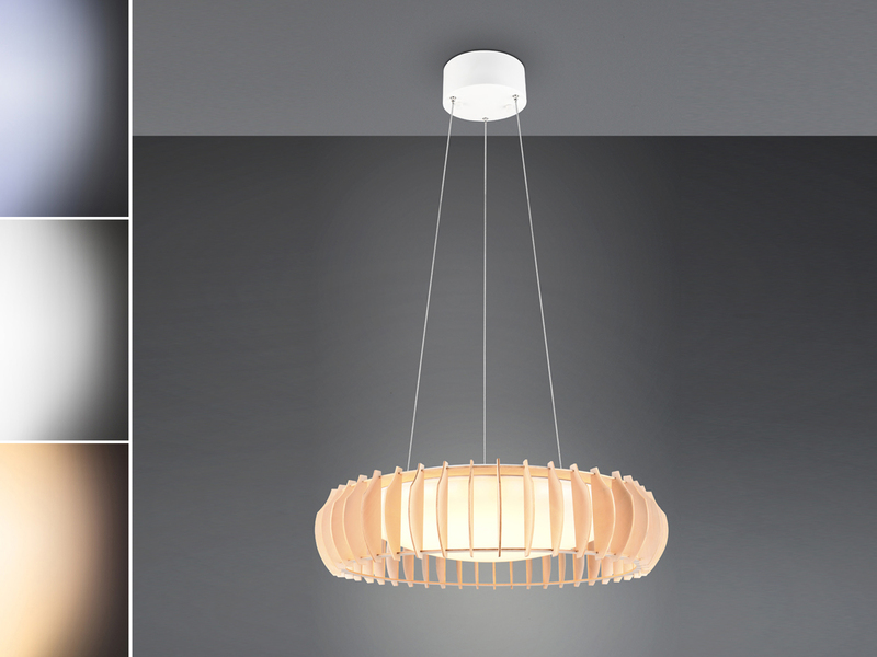 LED Pendelleuchte MONTE Naturholz Lamellen & Fernbedienung, Ø 60cm