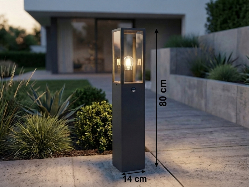 LED Pollerleuchte mit Bewegungsmelder in Anthrazit, Höhe 80cm