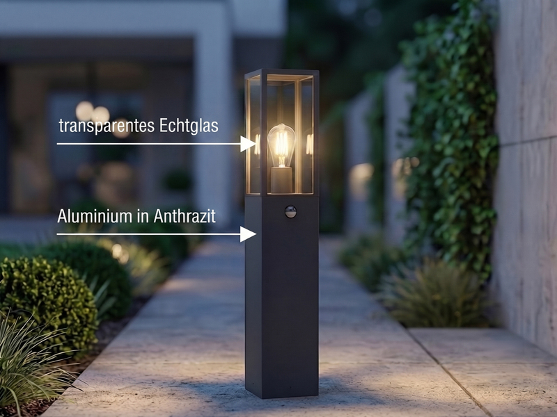 LED Pollerleuchte mit Bewegungsmelder in Anthrazit, Höhe 80cm