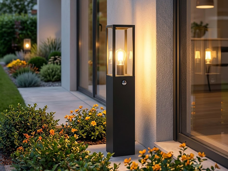 LED Pollerleuchte mit Bewegungsmelder in Anthrazit, Höhe 80cm