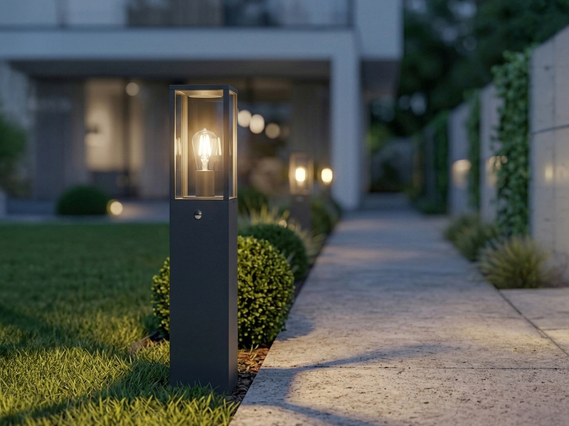 LED Pollerleuchte mit Bewegungsmelder in Anthrazit, Höhe 80cm