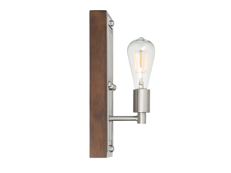 Rustikale LED Wandleuchte aus Holz und Metall, Höhe 32cm